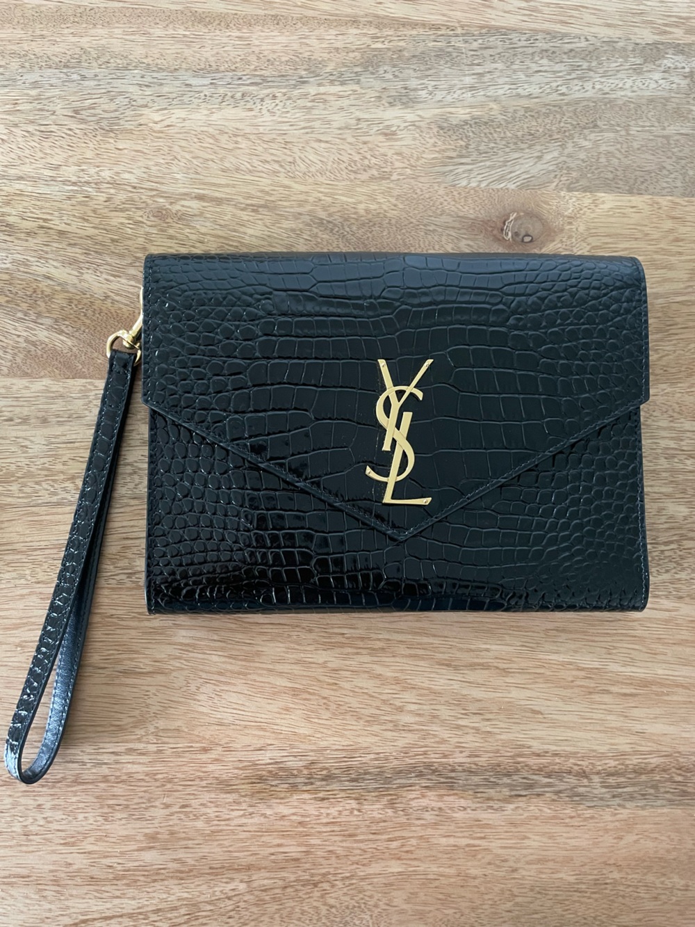 YSL Saint Laurent Cassandre Croc Embossed Pouch